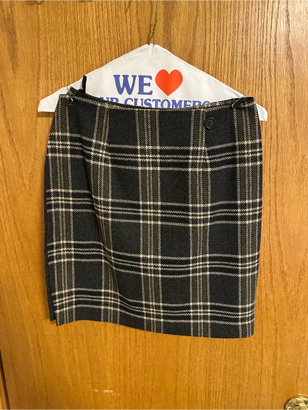 Banana Republic Black and Cream Plaid Wool Blend Mini Skirt